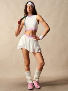 VARSIVA Bộ đồ thể thao nữ gồm áo tank top hở lưng kẻ sọc và quần váy xếp ly. - Nhiều màu - Xem 10