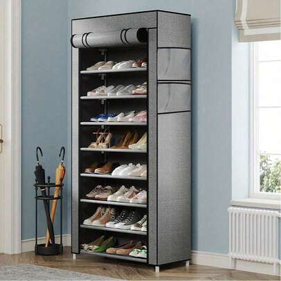Shoe Cabinet With Dust Cover, Non-Woven Fabric Material, Space Saving, Large Capacity, Easy To Assemble, Portable Shoe Cabinet, Suitable For Various Scenarios Such As Foyer, Storage Rack, Home And Dormitory Storage, Shoe Organization, Shoe Storage, Shoe Cabinet, Room Decoration, Storage Rack, Shelf, Minimalist Style