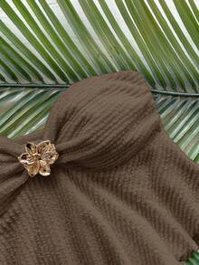 Soleia 金属花朵白色针织抹胸上衣，适合海滩、海边度假、约会等场合。 - 棕色 - 查看 5