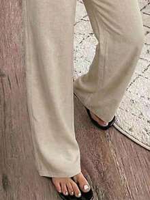 Pariaura Quần nữ dáng rộng, màu trơn, chất liệu vải có họa tiết, thích hợp mặc đi nghỉ mát. - Màu be - Xem 3