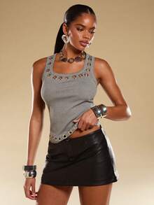 Normani Grey Cropped Sleeveless Top - Grey - View 2
