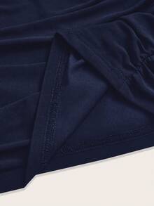 SHEIN Girlism 少女休闲纯色侧褶皱短款迷你裙 - 藏蓝色 - 查看 3