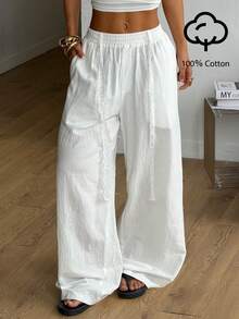 Coolane Women's Tree Branch Pattern Wide Leg Casual Pants - White - View 1