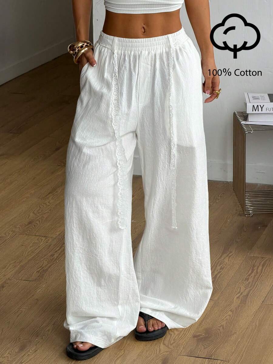 Coolane Women's Tree Branch Pattern Wide Leg Casual Pants - White - View 1
