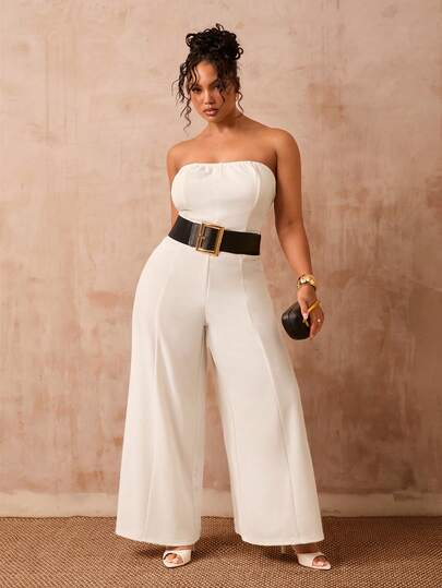 Veslaya 2026 Spring/Summer Plus Size Women's Music Festival, Easter, Birthday Party, Graduation, College Style, Student, Daily Casual, Basic Versatile, Vacation, Cruise Travel, Beach, Sunbathing, Viral , Streetwear, Wedding Guest Boho, Commute, Brunch, Airport, Party, Holiday Outing, Elegant Gala, Ball, Leisure, High-End Elegant White Sleeveless Cropped Top And Wide Leg Pants Set