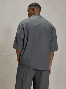 Musero Camisa de manga corta con cuello en V oversize y hombros caídos, solo parte superior de conjunto, esencial de otoño e invierno - Gris Oscuro - Ver 2