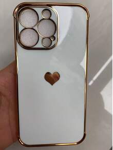 1 Piece Of Electroplated Heart-Shaped Glossy Lens Protective TPU Phone Case, Compatible With IPhone - White - View 15