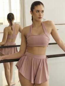 Nöista Square-Neck Sports Bra With Wide Halter Straps And T-Back Detail, Medium Support. Ideal For Summer Outfits, Spring Outfit Women, Outfits, Yoga, Pilates, Gym, And Fitness Training. - Purple - View 1