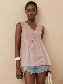 Vesra Women's New Fashion Sequin Embroidered Sleeveless Blouse - Pink - View 4