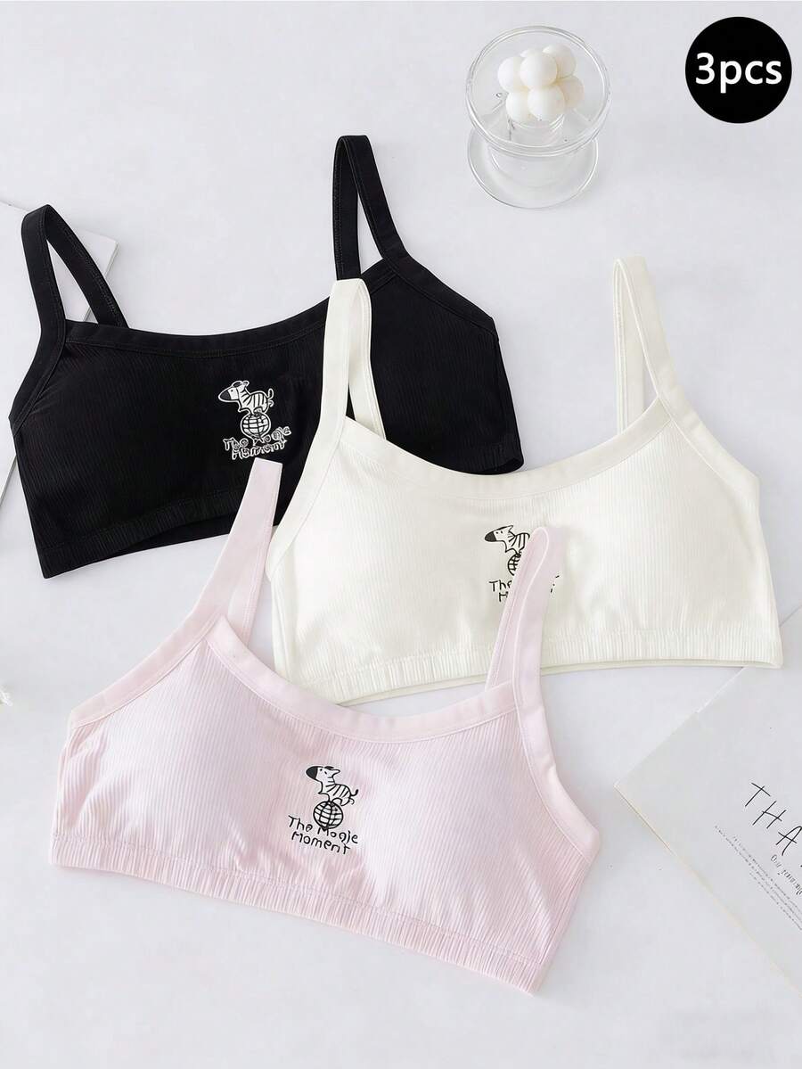 Tween Girl Cartoon Letter Print Wireless Bra Girls Cropped Tanks Croptops For Girls Crop Tops Cute Crop Tops Tween Girls Tween Girls Underwear Cotton - Multicolor - View 1