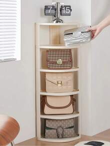 [Scandinavian INS Style] Multi-Layer Plastic Cream-Color Shoe Rack For Home Space Saving | Narrow Triangle Stackable Shoe Organizer Shelf For Entryway, Corners, Dorms | Bookshelf + Cosmetics & Kitchen Supplies Display Rack (Suitable For Small Spaces/Hallways/Foyers, With Adjustable Layers) - Multicolor - View 1
