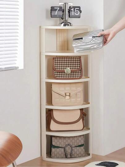 [Scandinavian INS Style] Multi-Layer Plastic Cream-Color Shoe Rack For Home Space Saving | Narrow Triangle Stackable Shoe Organizer Shelf For Entryway, Corners, Dorms | Bookshelf + Cosmetics & Kitchen Supplies Display Rack (Suitable For Small Spaces/Hallways/Foyers, With Adjustable Layers)