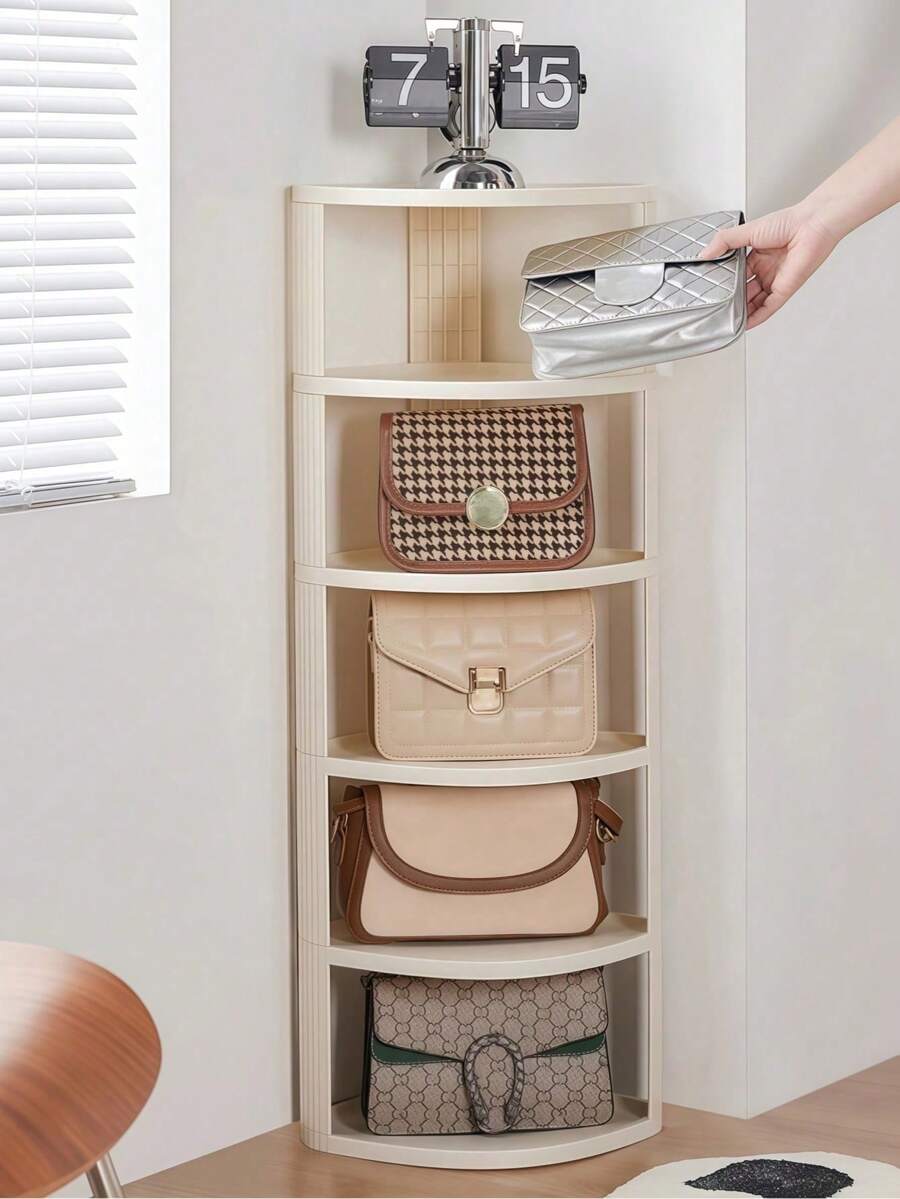 [Scandinavian INS Style] Multi-Layer Plastic Cream-Color Shoe Rack For Home Space Saving | Narrow Triangle Stackable Shoe Organizer Shelf For Entryway, Corners, Dorms | Bookshelf + Cosmetics & Kitchen Supplies Display Rack (Suitable For Small Spaces/Hallways/Foyers, With Adjustable Layers) - Multicolor - View 1