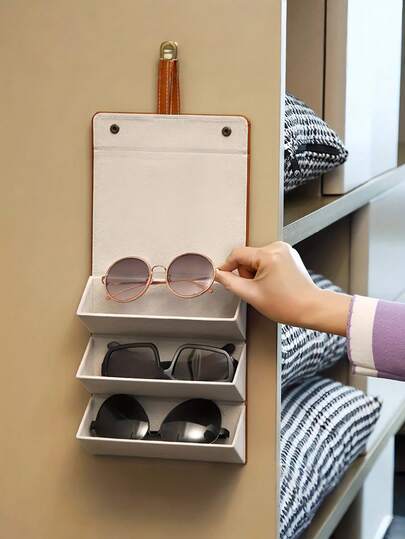 1个可折叠防震时尚眼镜收纳盒，黑色，适用于旅行、居家、车载眼镜架、眼镜展示架