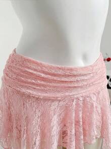 Comfortcana Falda asimétrica de encaje rosa para mujer, primavera/verano - Rosa - Ver 4