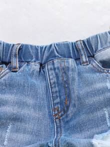 Boys'Summer Denim Shorts,80s Fashion Street Style,Light Blue Washed Distressed Ripped Details,Elastic Waistband Design For Comfort,Versatile Fit - Light Wash - View 4