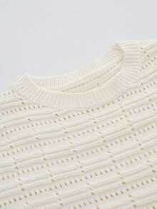 Aalyst 女士春夏新款单件圆领短袖修身优雅法式喇叭下摆3D立体花卉时尚设计通勤女士约会百搭中长针织套头连衣裙 - 米色 - 查看 8