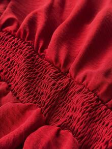 Maweii Bộ jumpsuit dáng rộng, thanh lịch, lãng mạn, cổ chữ V, thắt eo, dành cho nữ, cỡ lớn. - Đỏ - Xem 6