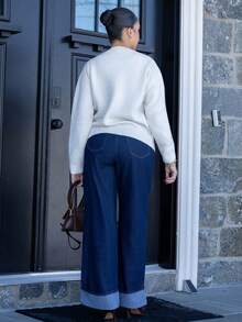 Melissa Matos 秋冬休闲复古圆领长袖女毛衣 - 米色 - 查看 2