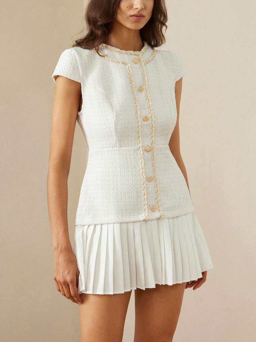 Aveloria Rosie Women's Button Pleated Fashion Date Party Mini Dress, Suitable For Summer - White - View 1