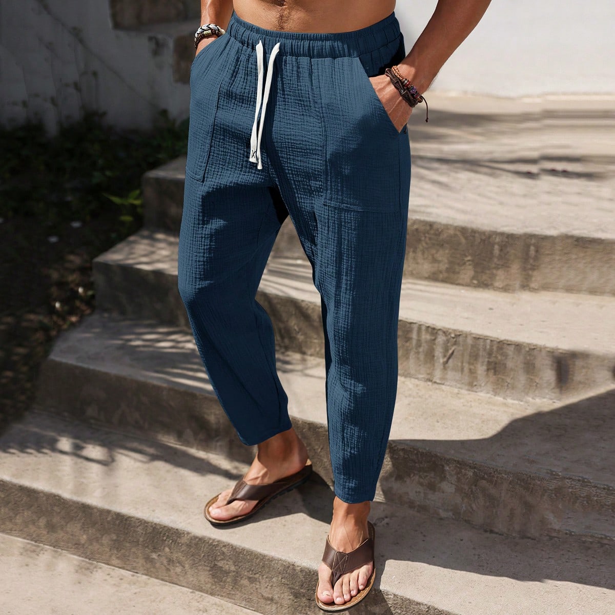 Pantalones cargo de algodón de unicolor casual para hombre, vacaciones