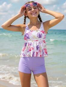 Tween Girl New Fashionable All-Over Print Camisole Style Bikini - Multicolor - View 3
