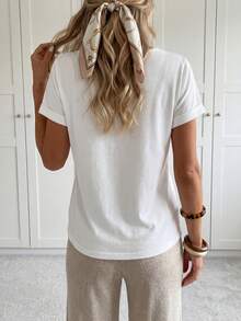 SHEIN LUNE Women's Solid Color Short Sleeve T-Shirt With Asymmetric Neckline,Casual - White - View 2