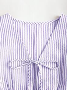 Sweetra 欧美夏季新款粉色条纹系带简约百搭直筒裤，女款两件套 - 紫色 - 查看 6