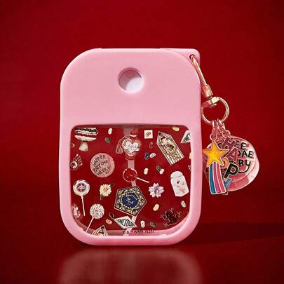 FanGlow HARRY POTTER X SHEIN 1pc 38ml Pink Full-Screen Flower-Shaped Candy Cake Spray Bottle, Equipped With A Silicone Protective Cover And A Rainbow Star Hagrid Cake Combo Keychain, Is Convenient To Carry And Suitable For Travel Use.