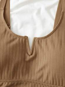 Swim Lushoire Plus Size Solid Color Pleated Ribbed Camisole Beach Maroon Summer - Brown - View 4