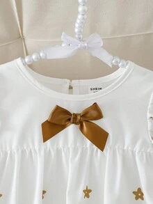 Young Girls' Sweet Princess Style Heart & Bow Print Ruffle Hem A-Line Dress, Loose Fit, Suitable For Daily Outings, Birthday Parties, Family Gatherings, Festivals - Brown - View 5