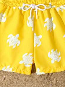 Souflis Souflis 2 pièces Ensemble de maillot de bain pour bébé garçon, Short de bain et chapeau avec motif mignon de tortue verte, Short de plage à cordon de serrage ajustable, Tenue de vacances et de plage - Jaune citron - Voir 3