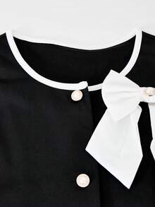 SHEIN Bộ áo tank top và quần dài trang nhã dành cho bé gái tuổi teen, họa tiết hoa 3D. - Đen và trắng - Xem 6