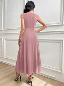 Modelyn Đầm dự tiệc dài thanh lịch cổ tròn xếp ly eo thon dành cho nữ - Bụi hồng - Xem 5