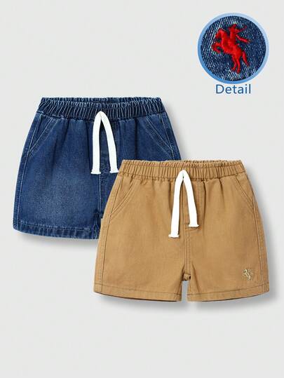 2026新款时尚休闲宽松多口袋刺绣水洗牛仔套装，适合男婴日常穿着，百搭实用