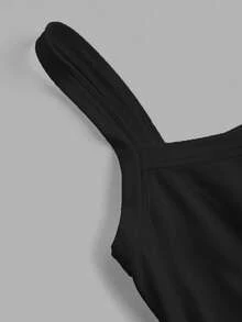 Slaydiva Spring/Summer New Casual Minimalist Thick Strap Camisole Cropped Top/Going Outfit/Y2k /Streetwear/Night Club/Sexy/Suitable For Summer/Back To School/Going Out/Hip-Hop/Clubs /Viral Internet-Famous Same Style/Milano Letter Graphic Real Rhinestone/Rhinestone Hotfix Craft Fashion Pieces - Black - View 4