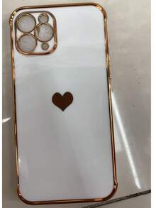 1 Piece Of Electroplated Heart-Shaped Glossy Lens Protective TPU Phone Case, Compatible With IPhone - White - View 9