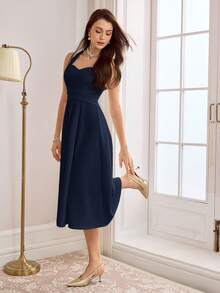 Vintamour 复古优雅女士无袖心形领口交叉前襟A字型舞会礼服 秋季女装 白色连衣裙 返校节礼服 感恩节圣诞节女装 冬季女装 白色束身连衣裙 秋季女装 圣诞节女装 秋季女装套装 长款秋季连衣裙 - 藏蓝色 - 查看 6