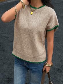 Siren Gaze Áo thun nữ cổ tròn tay ngắn phối màu tương phản, kiểu dáng rộng rãi, thoải mái. - màu xanh lá - Xem 6