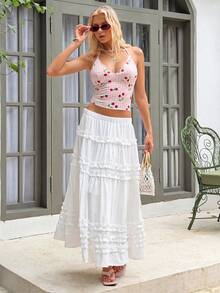 MainGRL 2026新款白色女士多层荷叶边半身裙，优雅休闲设计，适合多种场合：派对、郊游、春游、休闲、通勤 - 白色 - 查看 5