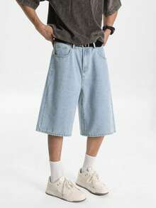 Manfinity Hypemode Quần short denim thường ngày rộng rãi màu xanh nhạt dành cho nam - Rửa nhẹ - Xem 2