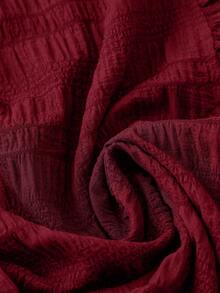 Linhara Plus Size Women's Solid Color Textured V-Neck Short Sleeve Casual Regular Blouse, Suitable For Going Out, Vacation, Club - Burgundy - View 4