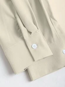 Sweetra Women's Long Sleeve Single-Breasted Shirt With Bow Decor - Apricot - View 4