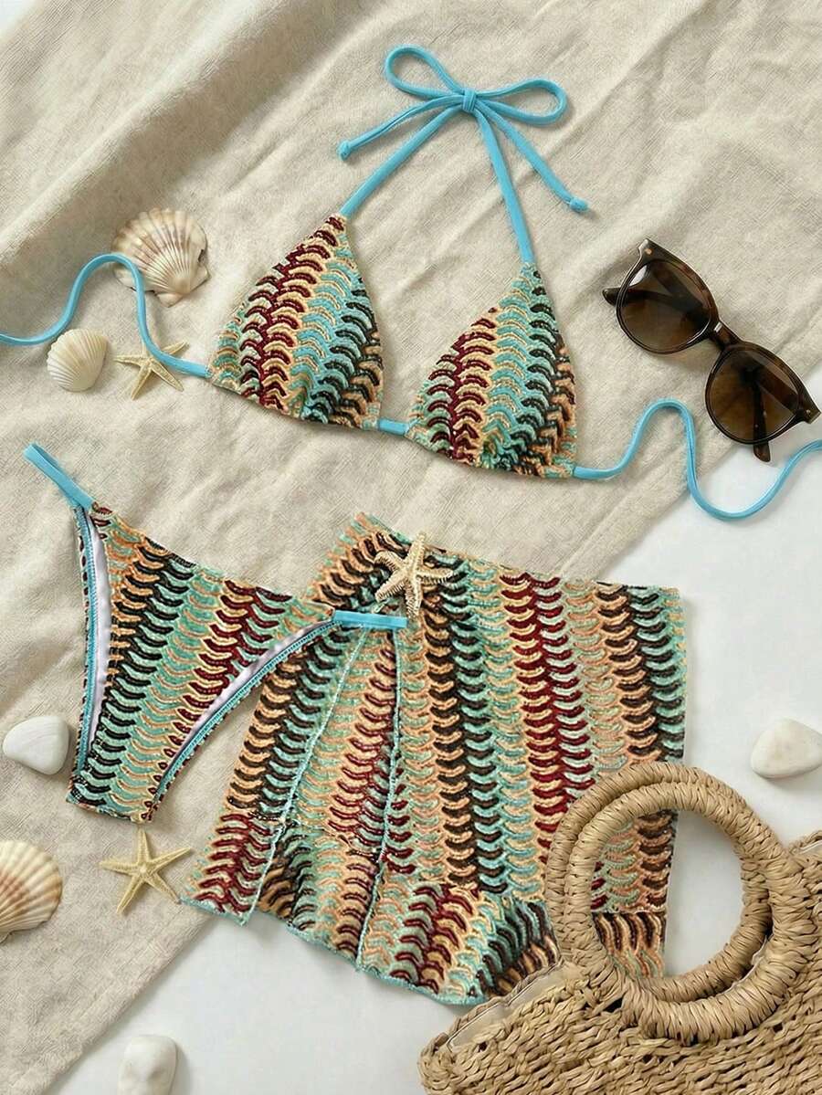 Swim Vcay Bộ bikini hai mảnh buộc cổ và quần tam giác kiểu dáng thường ngày dành cho nữ, thích hợp mặc đi biển mùa hè. - Nhiều màu - Xem 1