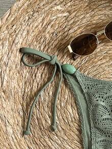 Swim Vcay Women's Jacquard Fabric Side Tie Beaded Bikini Bottom - Army Green - View 5