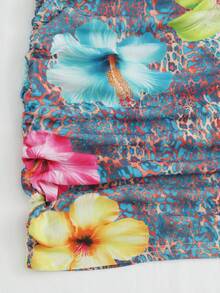 GlowEve 女士V领露背系带腰部褶皱紧身迷你连衣裙，性感时尚夏季装扮，适合派对、约会、下午茶、海滩度假，豹纹花卉印花 - 彩色 - 查看 6