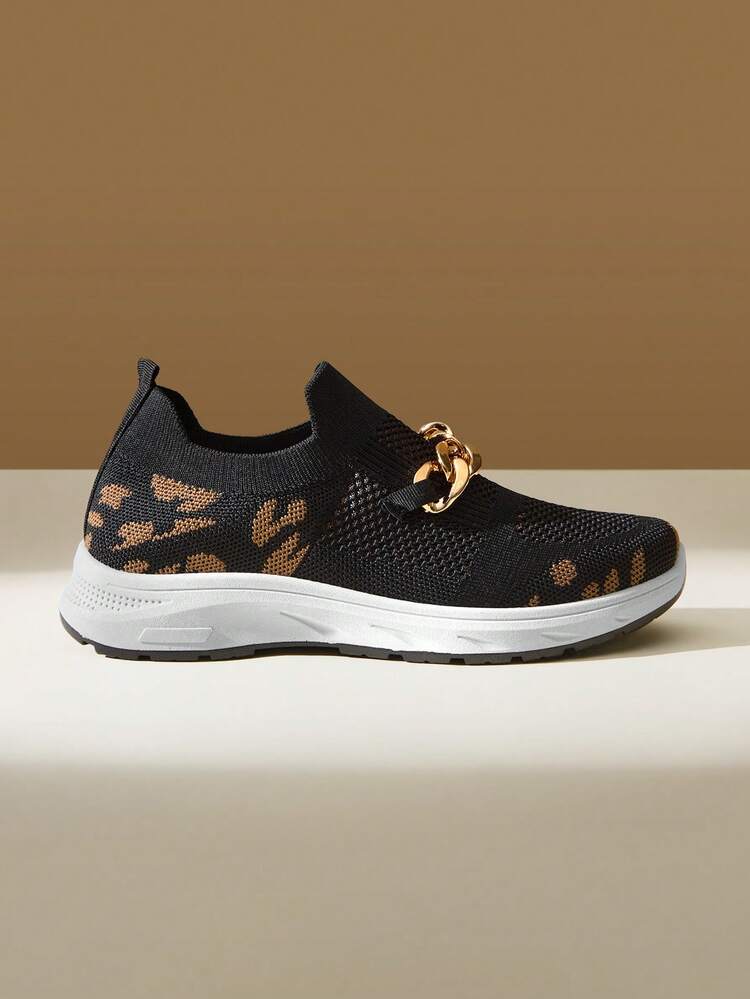 CUCCOO EASI Black And Gold Casual Sports Chunky Sneakers, Metal Chain Decorative Platform Sneakers, Spring And Summer Commuting Versatile Women's Shoes