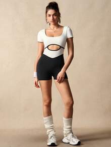 VARSIVA Mono deportivo ajustado con espalda descubierta y color contrastante - Blanco y Negro - Ver 8