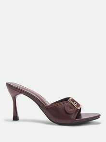 CUCCOO CURVES Women Shoes Wide Fit Fashion Round Toe Stiletto Brown Buckle Peep Toe Simple Classic Daily Comfort Fattened High Heel Women Sandals Slippers Plus Size - Coffee Brown - View 7