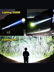 10000 Lumens Super Bright LED Flashlight, Rechargeable Type-C Interface, Outdoor Ultra Bright Long Range Tactical Flashlight, Waterproof Safety Lighting, Adjustable Zoom, Suitable For Fishing, Hunting, Hiking, Cycling, Mountaineering, Emergency Operations And More - Black - View 6